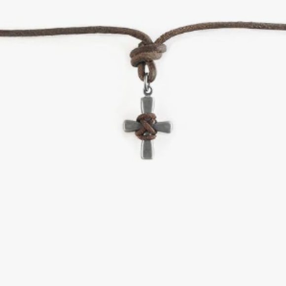 Leather Men's Cross Pendant Necklace - Picture 3 of 5